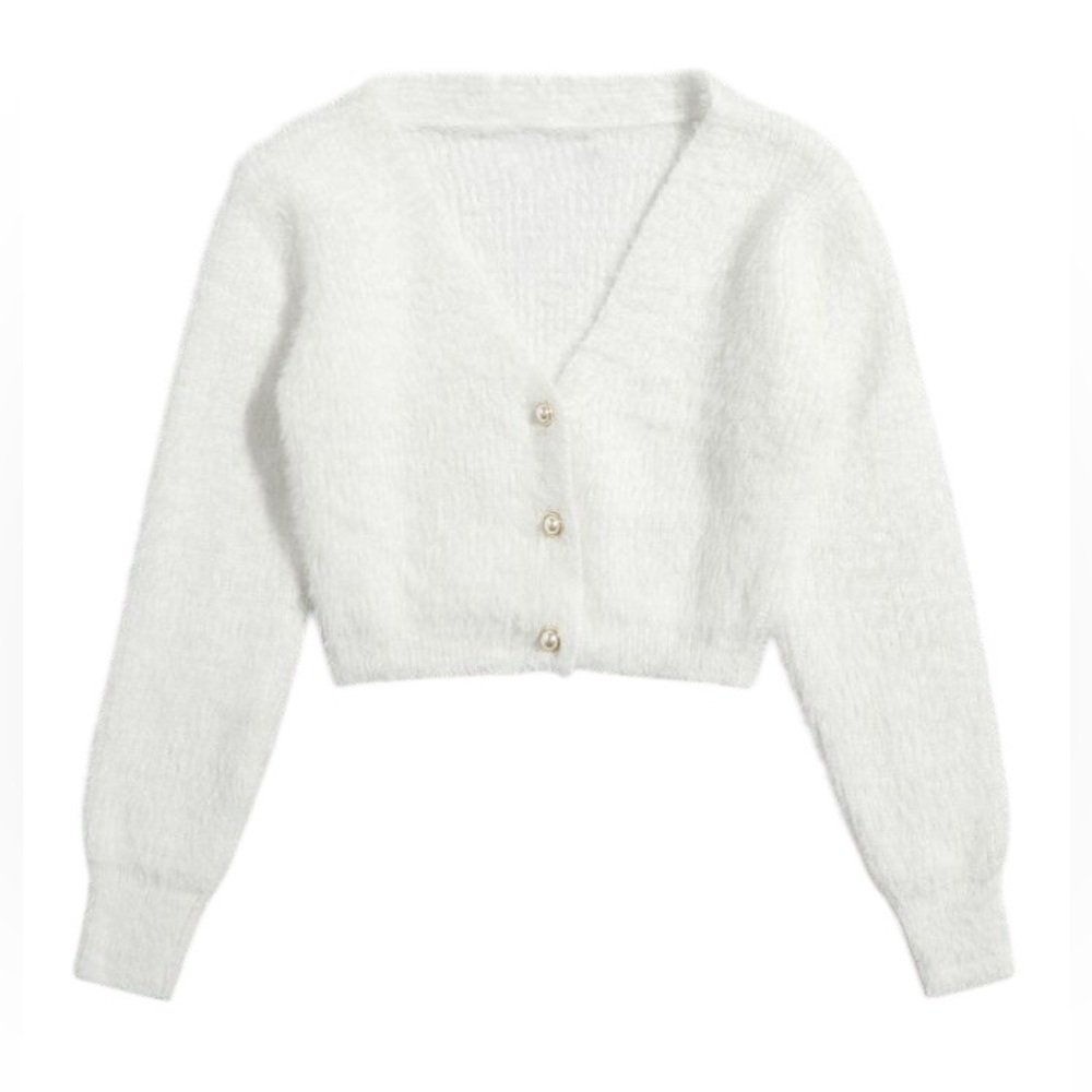 Pearl buttons fuzzy sweater